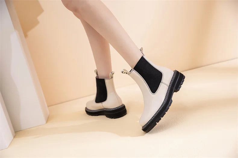 Women Winter Boots Sued Genuine Leather  New Fashion British Style Women Chelsea Boots Large Size 41　42　43 Female Ankle Boots