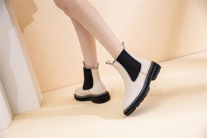 Women Winter Boots Sued Genuine Leather  New Fashion British Style Women Chelsea Boots Large Size 41　42　43 Female Ankle Boots