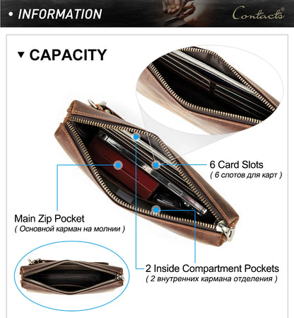 Braune Herren-Lederclutch mit Reißverschluss, Innenfächer und Karten-Slots