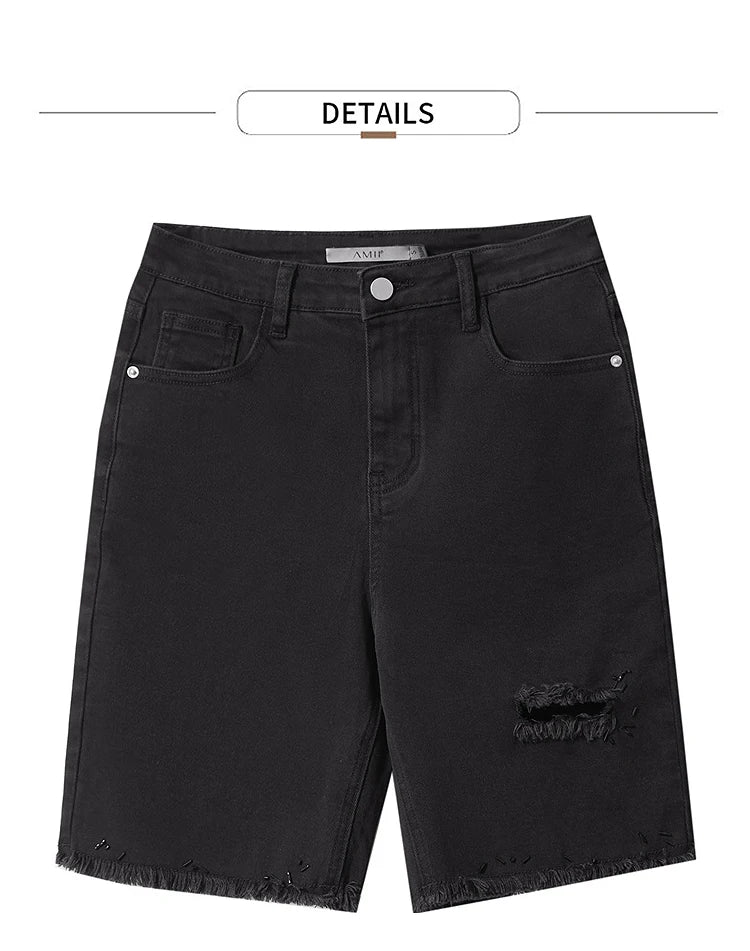 Damen Denim Shorts im minimalistischen Casual-Stil mit Zipper und Loch-Dekoration