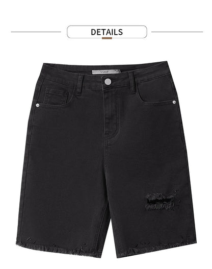 Damen Denim Shorts im minimalistischen Casual-Stil mit Zipper und Loch-Dekoration