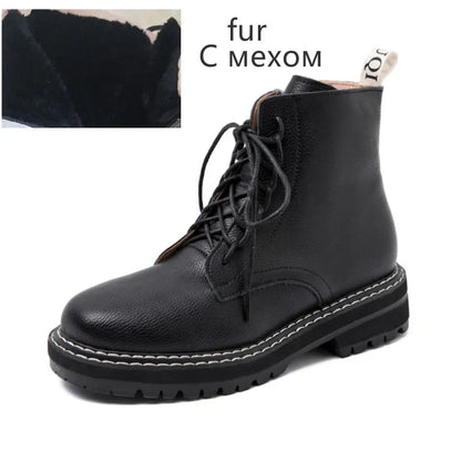 Schwarze Schnürstiefelette aus Leder mit dickem Profil und gefütterter Schaftöffnung