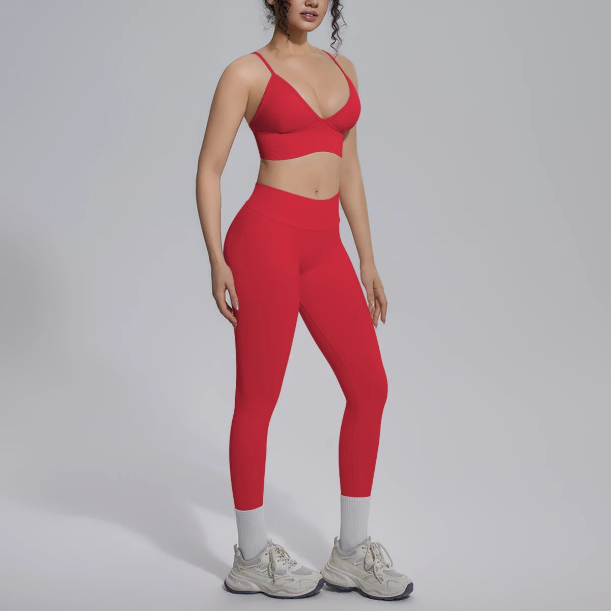 Yoga-Set für Damen mit gepolstertem Sport-BH und Leggings, rot