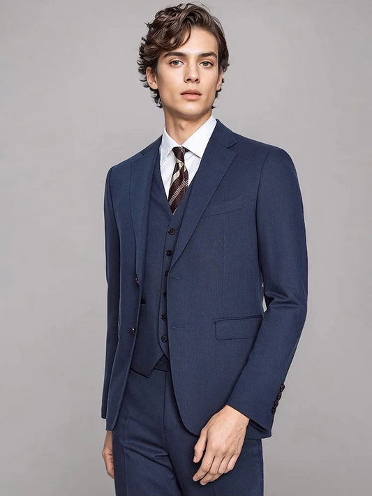 Hochwertiger Herrenanzug aus Wolle und Seide – Slim Fit Einreiher mit 2-Knopf-Sakko und Hose in Schwarz für alle Jahreszeiten