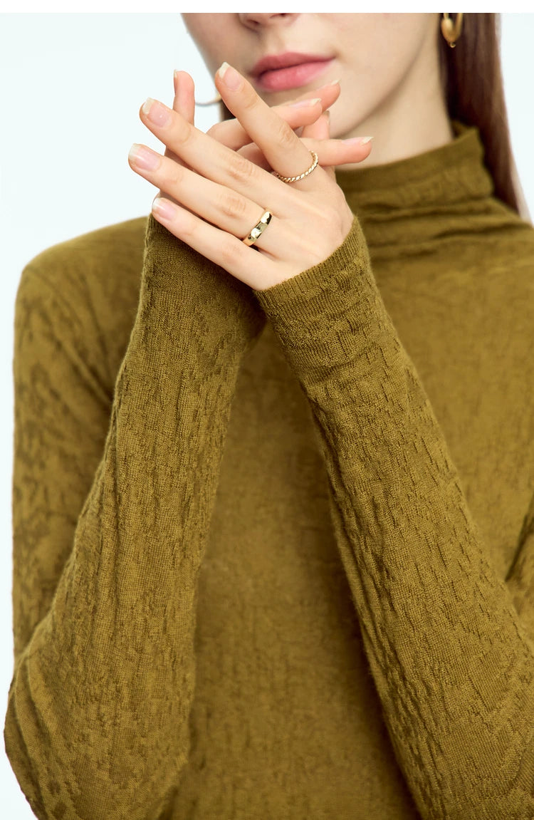 Damen-Rollkragenpullover Wolle Slim einfarbig Büro Winter