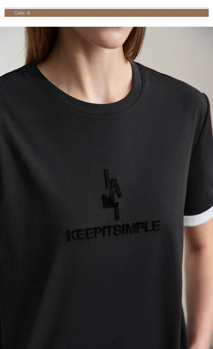 Damen Freizeit-T-Shirt mit Rundhalsausschnitt und Farbblockierung für den Sommer