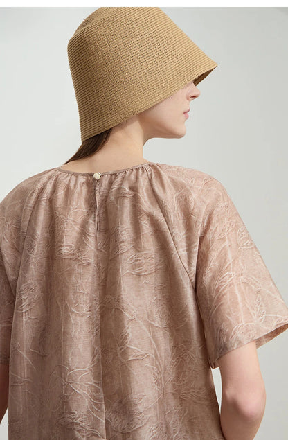 Damen T-Shirt im minimalistischen Sommer-Stil mit Kordelzug und Rundhalsausschnitt