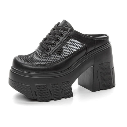 AIYUQI Hausschuhe Frauen High Heel 2025 Neue Sommer Closed Toe Frauen Hausschuhe 11 cm Höhe Mesh Plattform Hausschuhe Frauen