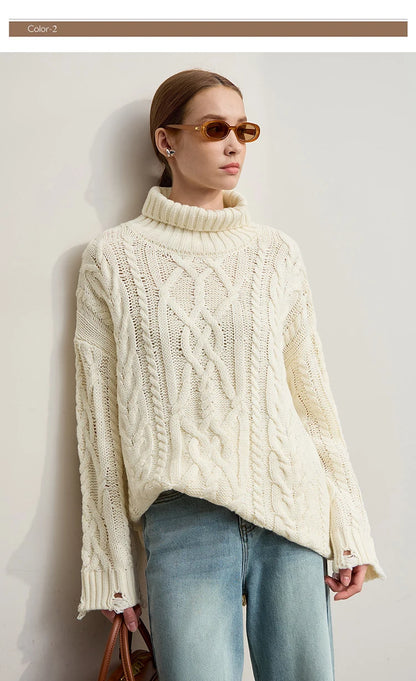 Damen-Rollkragenpullover Acryl locker warm Retro Winter