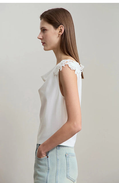 Damen Casual-T-Shirt im minimalistischen Stil mit Swing-Kragen und ärmellos