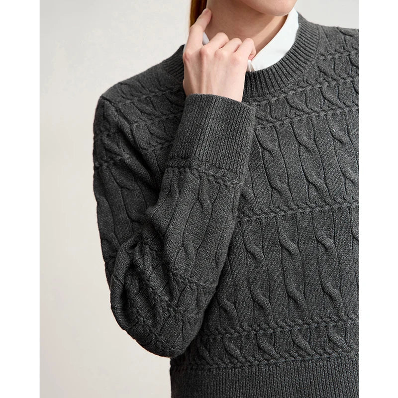 Damen-Rundhalspullover kurz einfarbig Retro locker Winter
