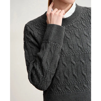 Damen-Rundhalspullover kurz einfarbig Retro locker Winter