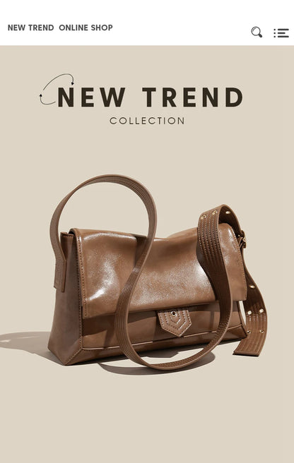 Damen Schultertasche aus Spaltleder und PU im Retro-Stil