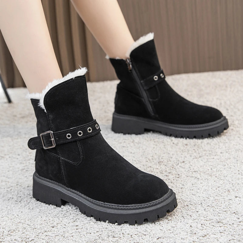 AIYUQI Women's Snow Boots Suede Genuinen Leather New Large Size Thick Warm Women Winter Boots Casual Women's Ankle Boots
