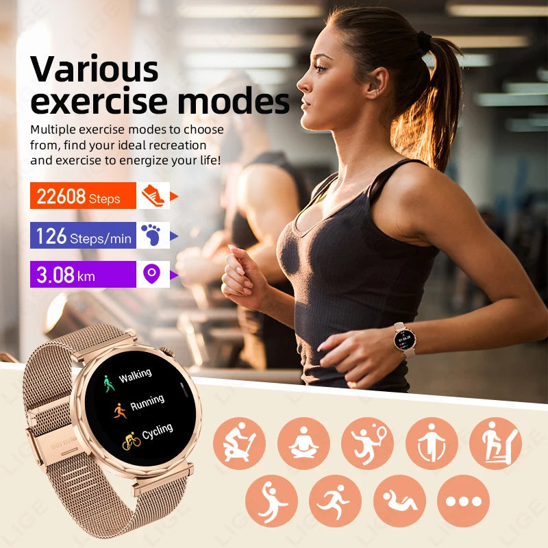 LIGE 2025, ultradünne Damen-Smartwatch, 1,6 Zoll HD, zeigt immer die Zeit, BT-Anruf, Herzfrequenz, weibliche Menstruationsverfolgung, Smartwatch
