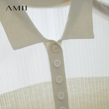 Damen Strickoberteil mit Revers und halber Knopfleiste für den Sommer