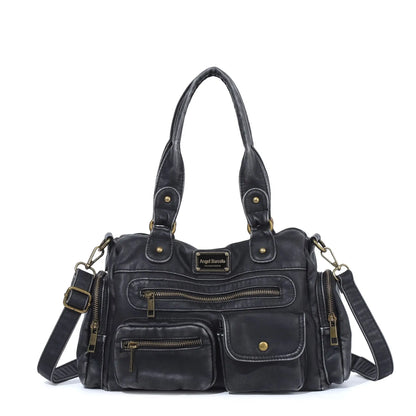 Damen-Satchel-Tasche Vintage-Schwarz Großes Fassungsvermögen Mit Abnehmbarem Tragegurt