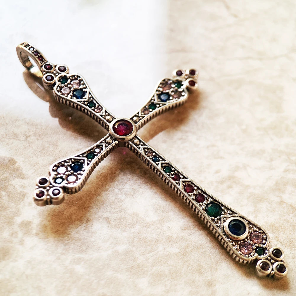 Damen-Charm-Anhänger Kreuz und Krone majestätisch II aus Sterlingsilber
