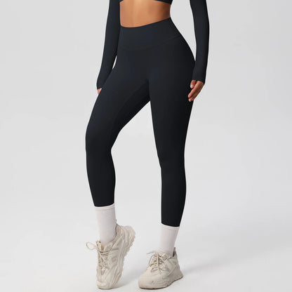 Damen-Yoga-Leggings in Schwarz mit hoher Taille und schlankem Schnitt bis zum Knöchel