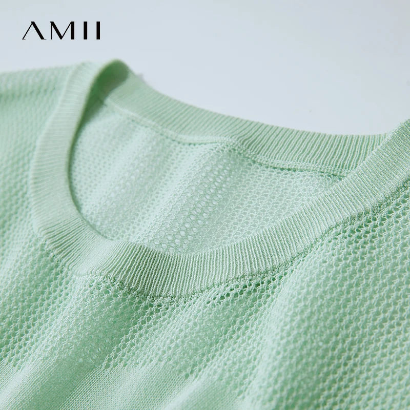 Mintfarbenes Tanktop mit breitem O-Ausschnitt, feines Netzstrickgewebe