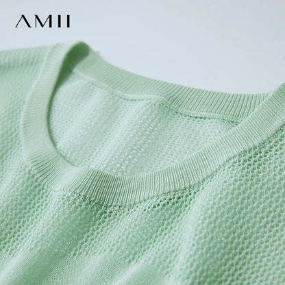 Mintfarbenes Tanktop mit breitem O-Ausschnitt, feines Netzstrickgewebe