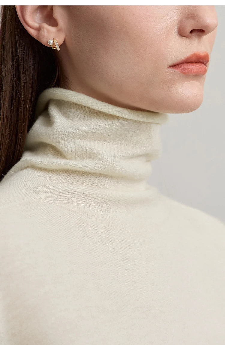 Damen-Rollkragenpullover 100 % Wolle gerade einfarbig Herbst-Winter