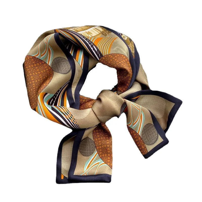 Damen Seidenschal dünn Taschenband Foulard Haarband Stirnband bedruckt D