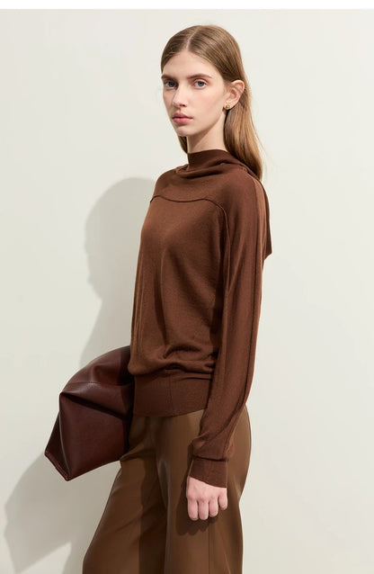 Damen-Kapuzenpullover Wolle Slim Stehkragen-Splicing Büro Herbst-Winter