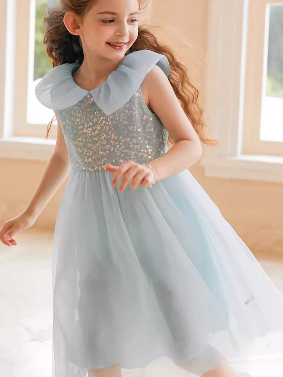 Sommerkleid für Mädchen aus Farbverlauf-Gaze mit Pailletten – Prinzessinnenkleid für Geburtstagsfeier oder Hochzeit als Blumenmädchen