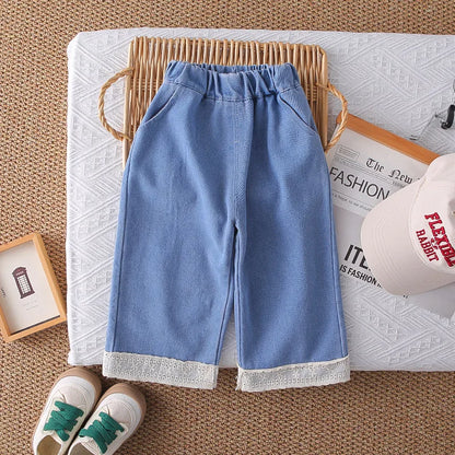 Mädchen Kleidung Set mit süßem Mantel und breiten Hosen im Koreanischen Stil