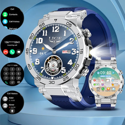 LIGE Neue 1,53 "Bluetooth Anruf Smart Uhr Männer Outdoor Sport Fitness LED Taschenlampe Herzfrequenz Smartwatch Für Android IOS telefon