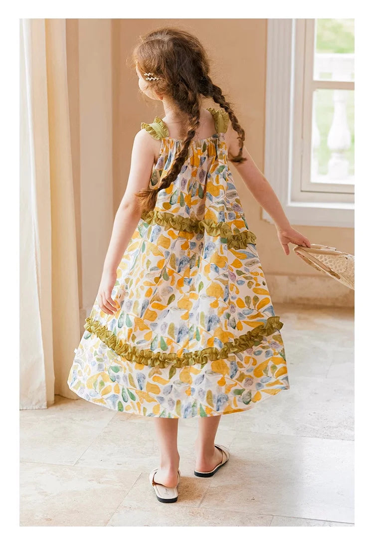 Ärmelloses Sommerkleid für Mädchen im chinesischen Stil aus 100% Baumwolle mit kleinem Blumenmuster – Cheongsam für Kinder von 3 bis 14 Jahren