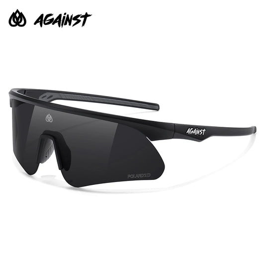 MTB-Sonnenbrille mit schwarzem Rahmen und dunkler polarisierter Linse