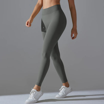 Nahtlose Yoga-Hose für Damen, hohe Taille, dunkelgrau, seitliche Ganzansicht