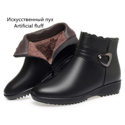 Damen Schneestiefel aus echtem Leder mit rutschfestem flachem Boden