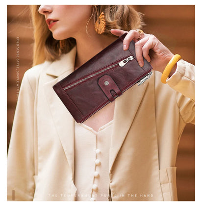 Damen Echtleder Lange Geldbörse Vintage Clutch Reißverschluss Handytasche Kartenhalter