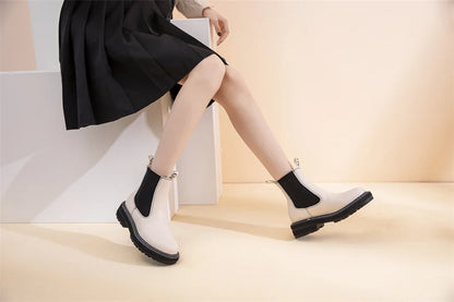 Women Winter Boots Sued Genuine Leather  New Fashion British Style Women Chelsea Boots Large Size 41　42　43 Female Ankle Boots