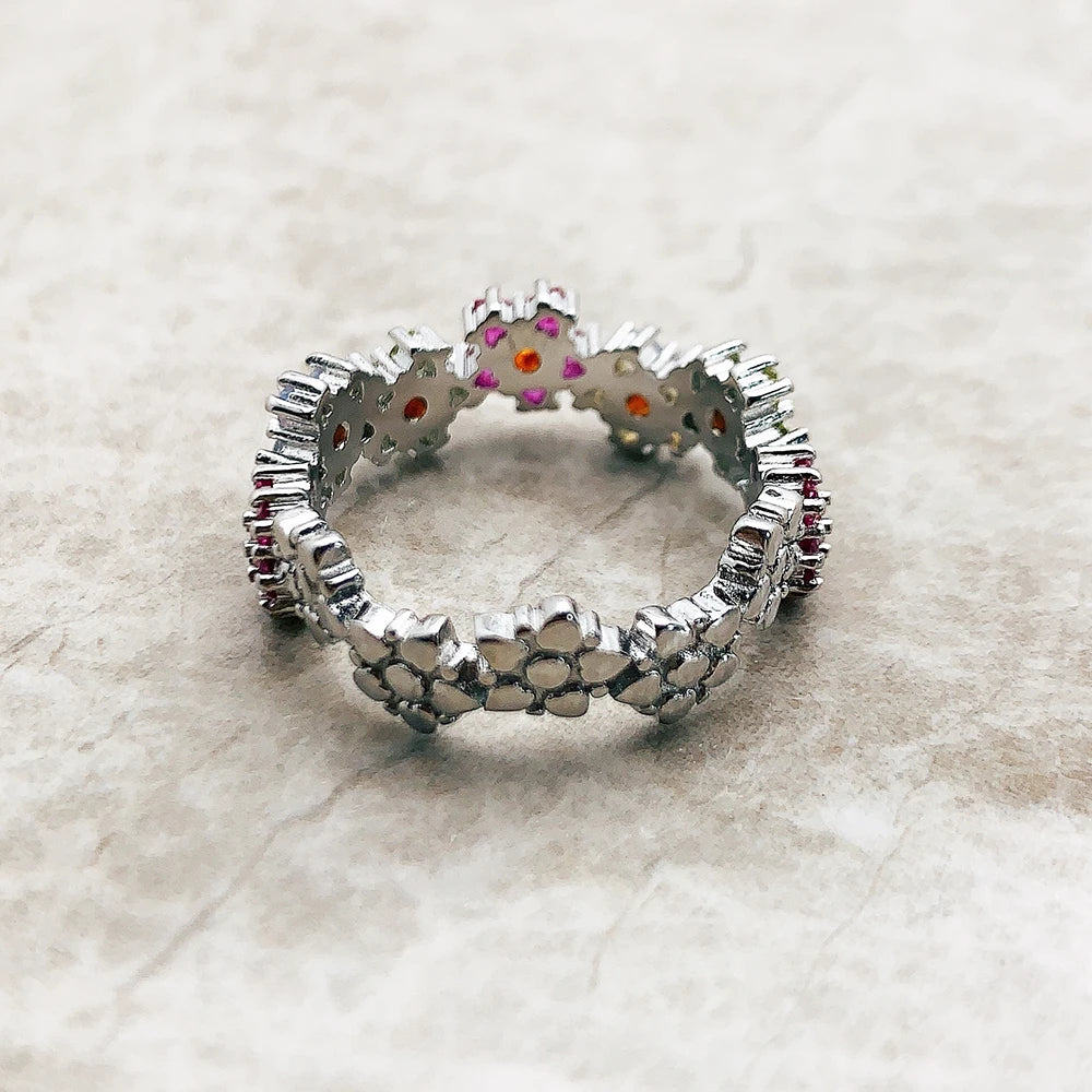 Damen-Ring Blumen bunte Steine romantisch aus Sterlingsilber