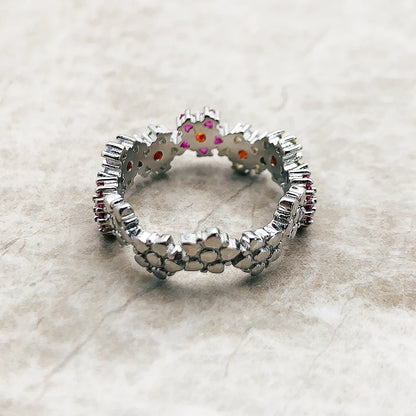 Damen-Ring Blumen bunte Steine romantisch aus Sterlingsilber