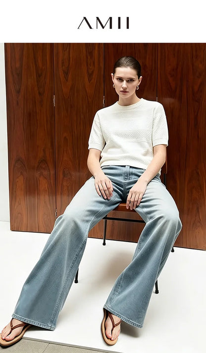 Damen-Rundhalspullover Kurzarm Crop Viskose locker Sommer