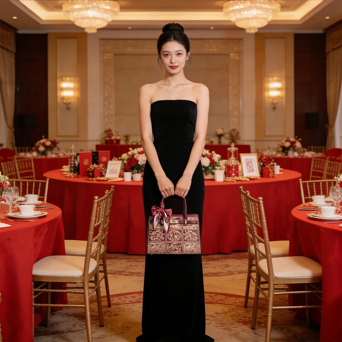 Damen Handtasche Aus Split-Leder Mit Crossbody-Tasche Im Chinesischen Stil