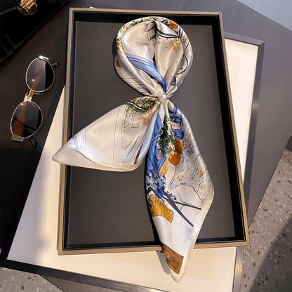 Damen Seidensatin Schal quadratisch Blumenprint Kopftuch Bandana Hijab Neu B