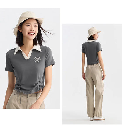 Semir Polo Shirt Frauen kurz gedruckt Retro-Stil 2024 Sommer neue schlanke Krawatte Tops