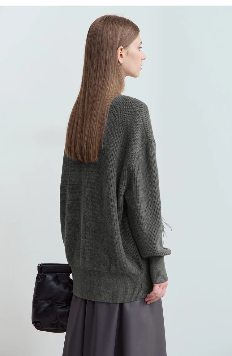 Damen-Rundhalspullover Perlen Strassapplikation locker Winter