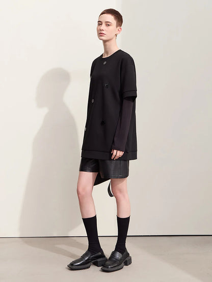 Damen T-Shirts im Minimalismus-Stil mit losem Patchwork und Dekoration