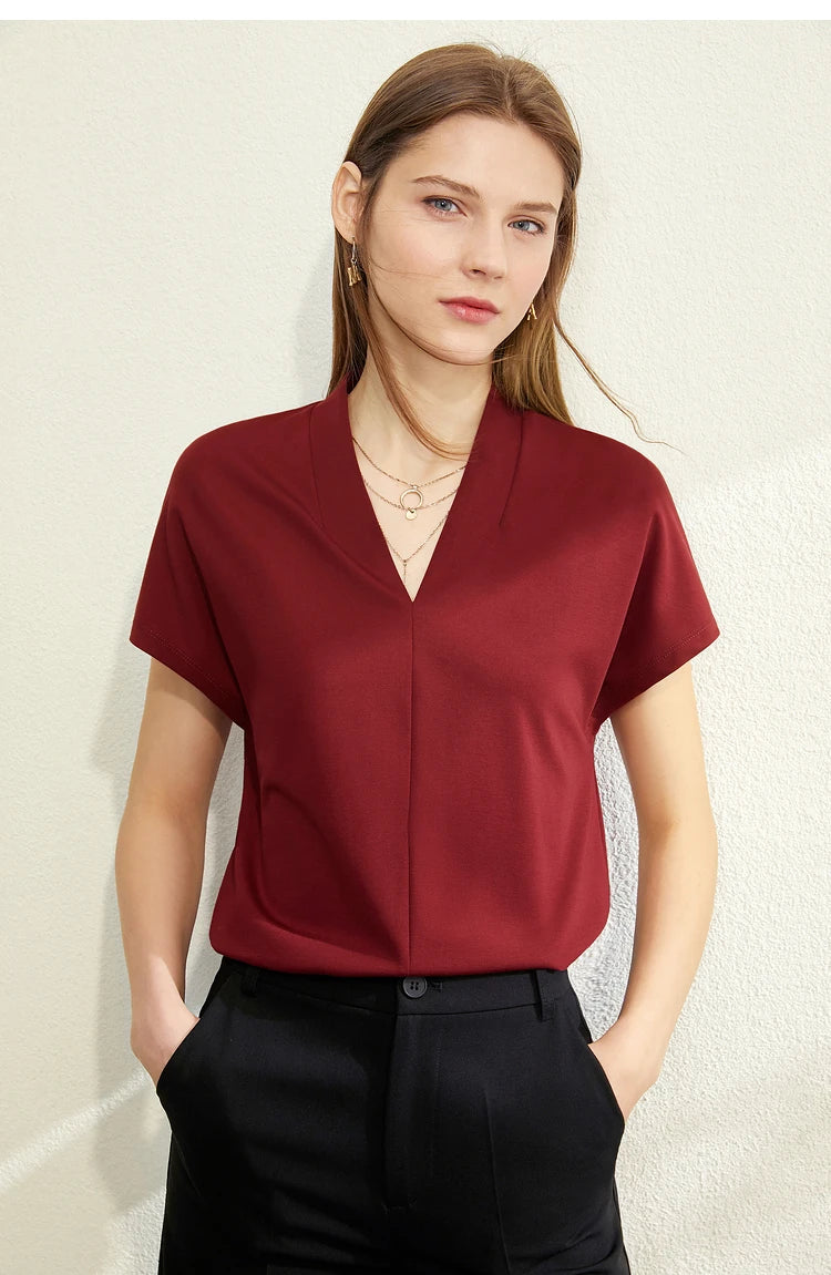 Damen T-Shirt im klassischen Stil mit lässigem V-Ausschnitt und Kurzarm