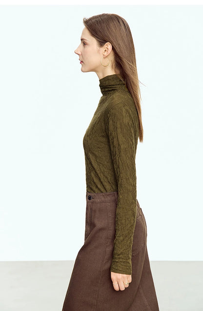 Damen-Rollkragenpullover Wolle-Mix schlank dünn Winter