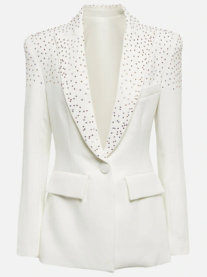 Damen-Blazer Slim Fit Einknopf Strass-Diamanten Perlen elegant