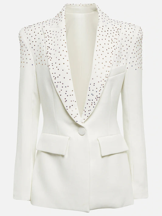 Damen-Blazer Slim Fit Einknopf Strass-Diamanten Perlen elegant
