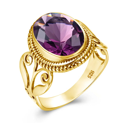 Damen-Ring Aus Sterling Silber Mit Ovaler Rainbow Fire Mystic Topaz Stein 10x16mm Goldtone Schmuck